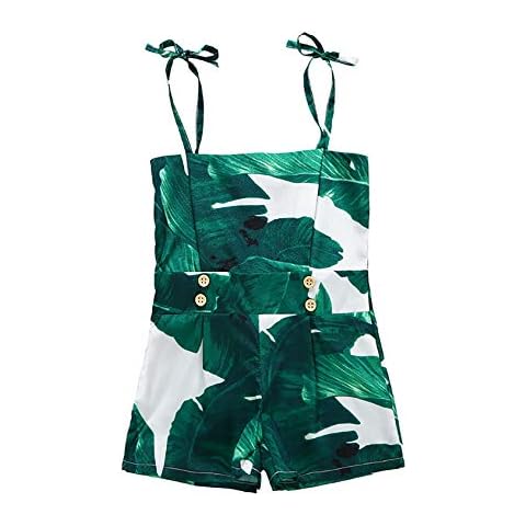 FullGood Newborn Baby Girl Clothes Infant Sling Romper Sleeveless Jumpsuit Floral Print Summer Dresses Outfit Green Leaf 6-9M Cover