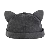 Stxdynjy Beanie Hut Docker Cap Skullcap Mütze mit Auffälligem 3d Ohren Design Und Metallringen Rollbare Kante Atmungsaktiv Aus Stoff für Musikveranstaltungen T, Schwarz, Universal-