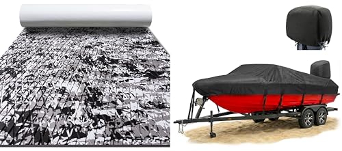 FOCEAN Boat Flooring EVA Foam Boat Decking Faux Teak Marine Mat and 1200D Boat Covers 16-18ft