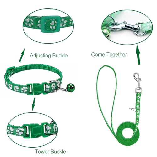 Hundehalsband und Leine, Halsband und Leine für kleine Hunde, Hundehalsbänder, hundehalsband, Bequeme verstellbares Hundehalsband, Hundehalsband und Leine Set, Welpenhalsband,Grün