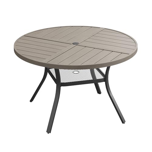 Image of VICLLAX 40.6 inch Round Outdoor Table, Patio Dining Table for 4 with Umbrella Hole for Garden Lawn Deck Backyard, Antique Grey
