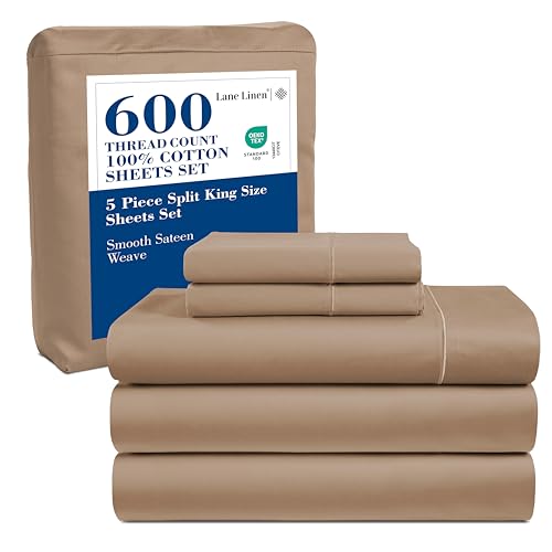 Split King Sheet Set For Adjustable Beds - 100% Egyptian Cotton, 800 Thread Count, 18" Deep Pocket, Taupe Solid Color