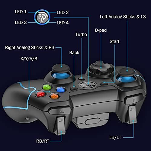 EasySMX Wireless Game Controller, 2.4G Wireless Game Joystick Gamepad for PS3 PC Windows Vista Telsa Steam , Nintendo Switch Android Phone or Tablet TV or TV Box , Dual Shock, TURBO