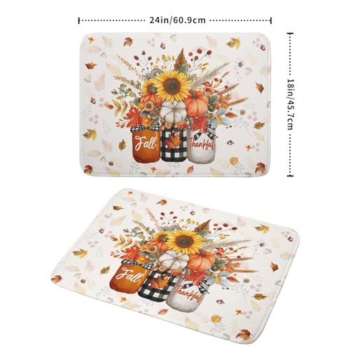 Giwawa PUMPKIN VASE DISH DRYING MAT Autumn Pumpkin Dish Drying Mat 18X24 Inch Sunflower Flower Vase Washable Draining Mat thumb #1