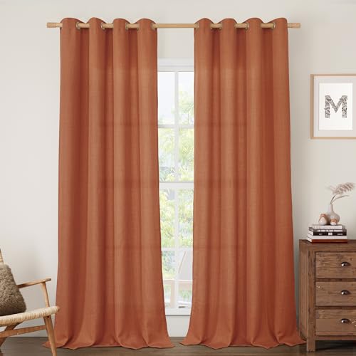 Image of LAMIT Terracotta Linen Boho Curtains 84 inch Length 2 Panels, Light Filtering Grommet Fall Drapes Semi Sheer Home Decor Western Rustic Panels for Living Room /Bedroom, 52 x 84 Inch