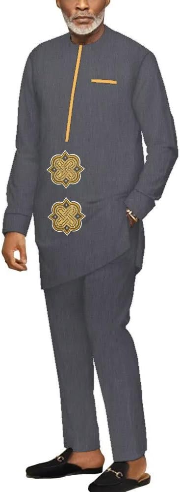 African Suits for Men Dashiki Outfits for Wedding Long Sleeve Mens African Attire 2 Piece African Top and Pant