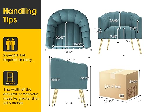 Image of Dewhut Oversized Pumpkin Couch Accent Chair, Modern Comfy Velvet Upholstered Barrel Chairs, Luxury Single Sofa Armchair for Living Room, Waiting Room, Office and Vanity, (Blue)