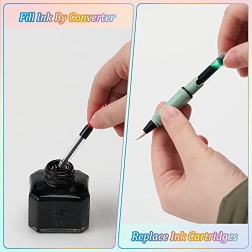 Maikedepot Calligraphy Brush Pens, 6Pcs Calligraphy Pen Set Fountain Hand Lettering Pens Fibre Tip With Ink Refill Converter And 48 Ink Cartridges For Beginner And Professional Artists #TOP3