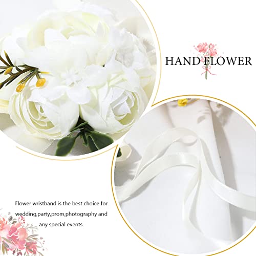 CASDRE Bride Wedding Wrist Corsage Hand Flower with Ribbon Bridal Corsage Wristlet Wedding Accessories for Women and Girls (Ivory)