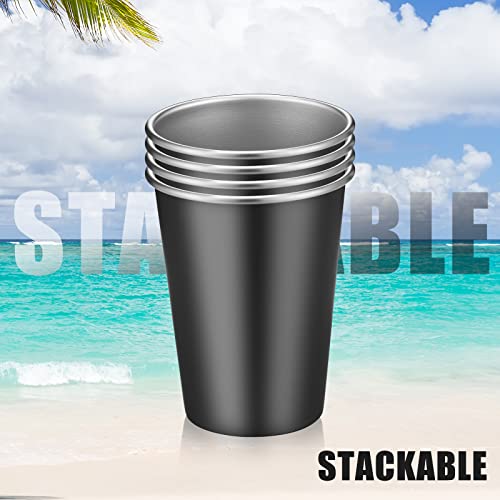10 Packs Stainless Steel Cups Unbreakable 12 Oz Pint Tumbler Stackable Metal Cup Black Drinking Glasses Shatterproof Cup Tumblers Drinking Cups For Birthday Party Camping Travel Outdoors Supplies #TOP2