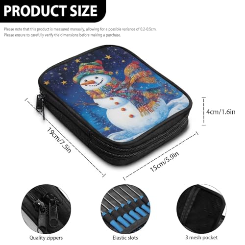 Image of Snowman Crochet Hook Case Portable Stars Knitting Needle Case with Web Pockets Crochet Storage Organizer for Trave