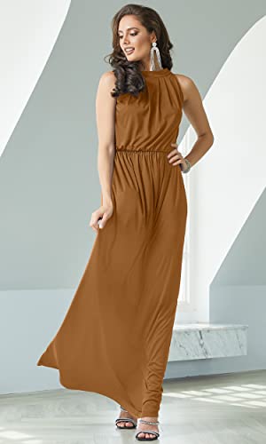 Image of KOH KOH Womens Customized Long Sexy Sleeveless Bridesmaid Halter Neck Wedding Party Guest Summer Casual Brides Formal Evening A-line Gown Gowns Personal Custom Maxi Dress Dresses, Orange