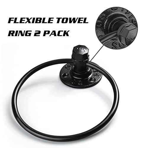 13-Pieces Towel Bar Set Black Bathroom Hardware Set Industrial Pipe Bath Towel Rack Accessories Kit Wall Hand Towel Bar, Toilet Paper Holder, Towel Ring, Robe Towel Hooks, Kitchen Tissue Paper Hanger