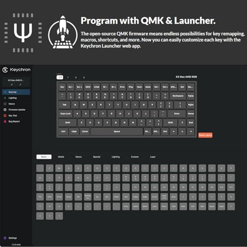 Image of Keychron K2 Max 75% Layout QMK Wireless Custom Mechanical Keyboard, Compact 84 Keys Bluetooth /2.4 GHz /Wired with White Backlight, Super Red Switch Gaming Keyboard for Mac /Windows /Linux