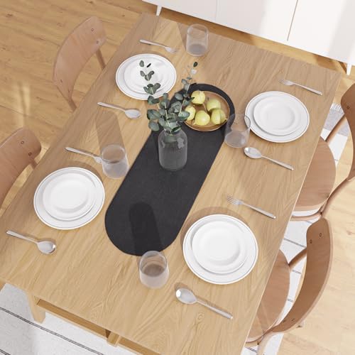 Image of Encasa XO Table Runner for 4 Seater | Handmade Ribbed Style Cotton | 30x91 cm | Black | for Dining & Center Table