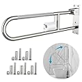 Toilet Grab Bar 30.3 Inch Chrome, Munzong Anti-Slip Handicap Grab Bars with Paper Holder, Flip-Up Bathroom Safety Rails, Stainless Steel Knurled Support handrails for Seniors Elderly Disabled Pregnant