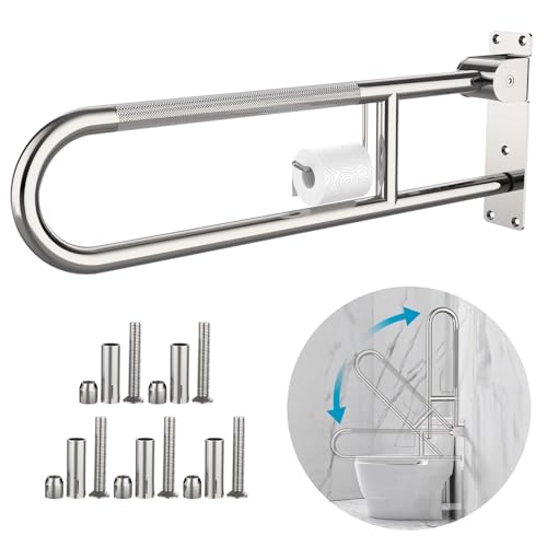 Toilet Grab Bar 30.3 Inch Chrome, Munzong Anti-Slip Handicap Grab Bars with Paper Holder, Flip-Up...
