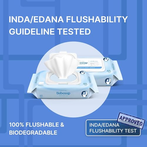 Image of BEBESUP- Korea's #1 Flushable Wipes- 100% Plant-Based Hypoallergenic Biodegradable 99% Water-Based Extra-Thick Organic Wipes Unscented for sensitive skin Flip-Top (1 Pack)