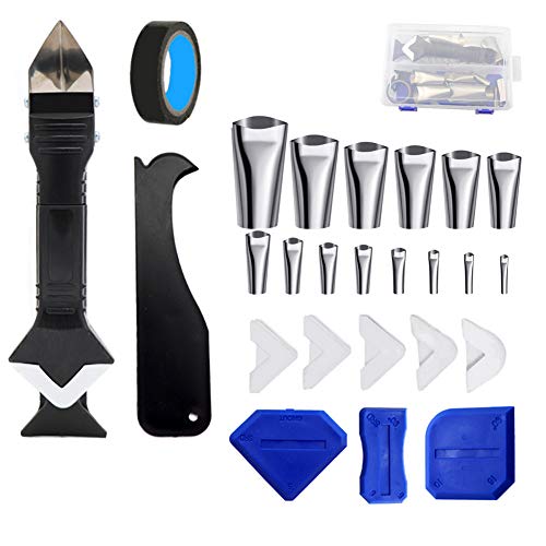 Caulking Tool Kit,6 in 1Silicone Caulking Tools 26 Pcs Caulking Finishing Tools,Silicone Caulk Nozzle Applicator, Sealant Finishing Tool Grout Scraper Reusable Caulking Tool