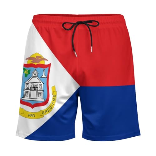 Dutch Saint Martin Flag Men's Beach Shorts with Compression Lining, Quick Dry Stretch Swimsuit4