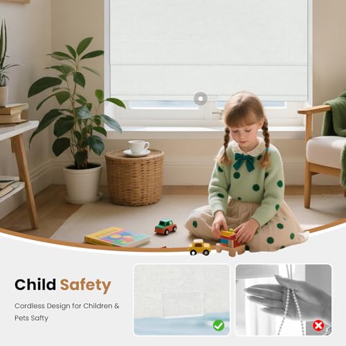 Grandekor No Drill Cordless Roman Shades for Windows,27.5" Wx64 H,Blackout Fabric Blinds for Indoor Windows,UV Privacy Protection Thermal Insulated,Easy Install,Blocking Roman Blinds for Home,White by Grandekor - Used condition - Image 2