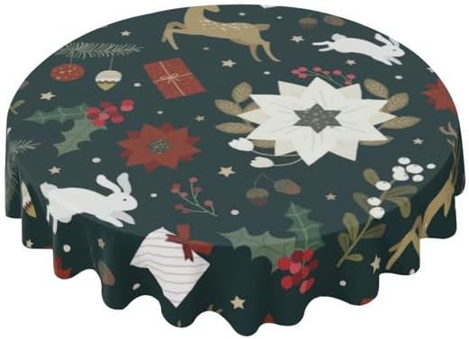 Bidesign Mantel redondo de Navidad de 60 pulgadas con diseño de copos de nieve rojos y blancos, a prueba de polvo, resistente a las arrugas, mantel