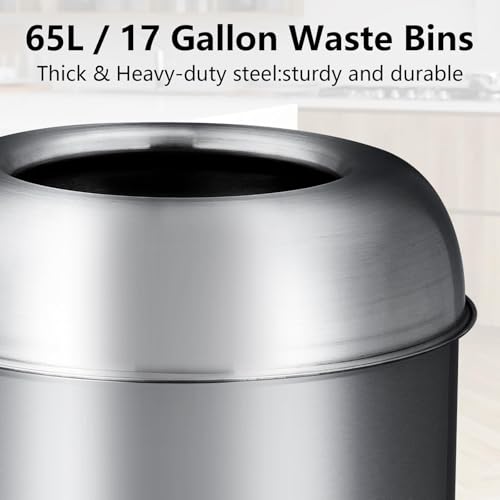 Towallmark 65L/17Gal Heavy Duty Open Top Commercial/Kitchen Trash Can, Fingerprint-Resistant Waste Bin for Office Bedroom Restaurant, Brushed Stainless Steel by Towallmark - Image 3