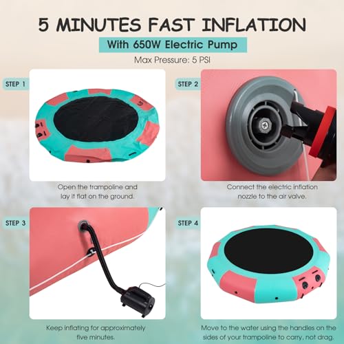 COOLWAVE Trampolim aquático inflável para lago trampolim flutuante de 3 metros para adultos com bomb