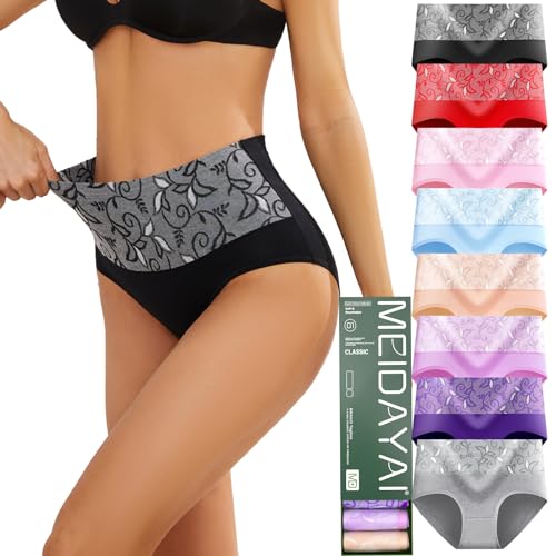 Womens Underwear Cotton Tummy Control High Waisted Underwear Soft Breathable Full Coverage Panties Multipack