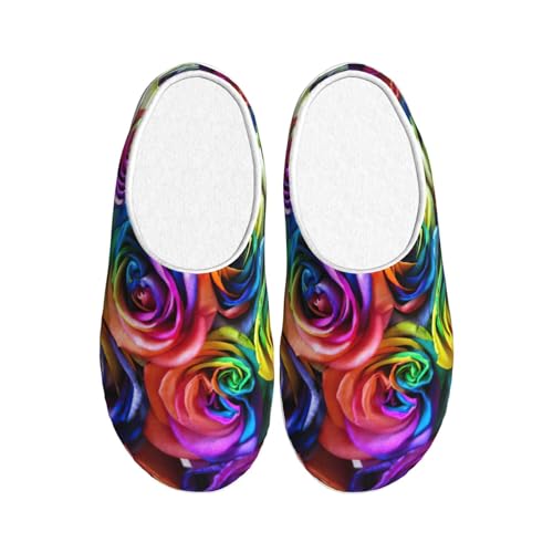 Pantoufles d'hiver chaudes EdWal en peluche arc-en-ciel noir 39 EU