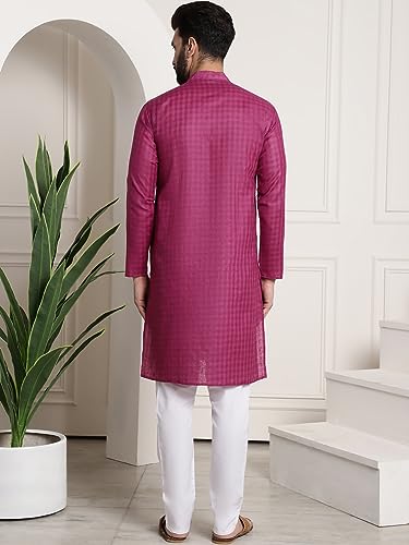 Image of SOJANYA (Since 1958 Men's Cotton Blend Checked Kurta and Churidar Pyjama Set