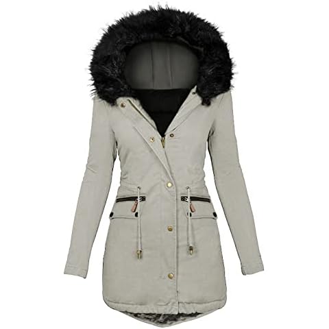 Cysincos Women's Thick Warm Coat Parka Jacket With Faux Fur Trimmed Hooded Fleece Lined Hood & Zip Pocket Outdoor Windproof Jacket Winter Cover