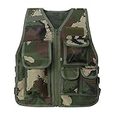 Zaldita Kinder Camouflage Weste Jacke Kostüme Verstellbare Multi-Taschen Militär Armee Kampf Trainingsjacke für CS Spiel Camping Wandern Armeegrün Unter 7 Jahren