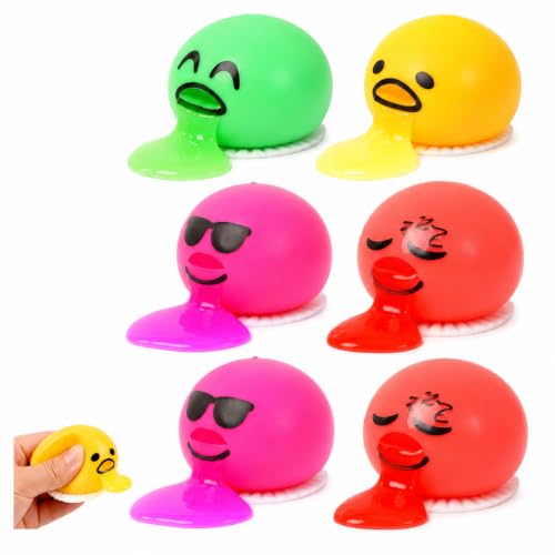 6Pcs Puking Ball Squishy Ball Vomiting Egg Yolk Design Squeeze Items Set for Office Desk and Classroom Total 6 Pieces