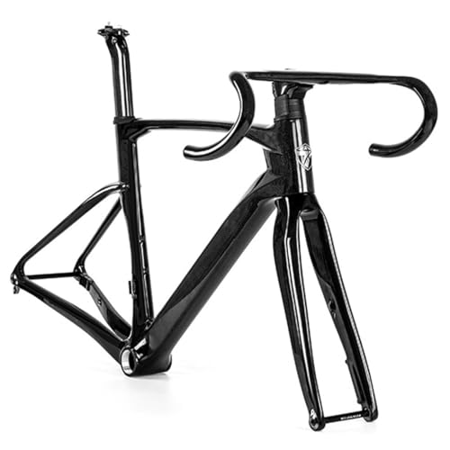 HIMALO Road Bike Frameset 700c 3K Carbon Disc Brake Bike Frame 43.5/46/48/50/52/54cm Breakwind Racing Frame Thru Axle 12 * 100/12 * 142mm，with Handlebar(48cm)