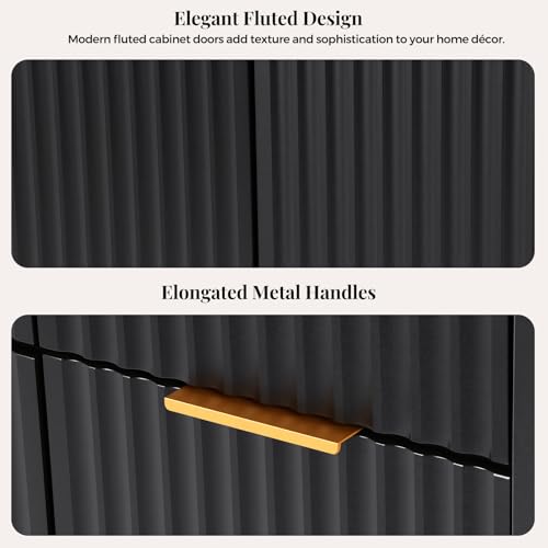 Image of Panana 2-Door 2-Drawer Storage Cabinet, Farmhouse Ribbed Style Sideboard for Kitchen, Living Room, Entryway (Black)