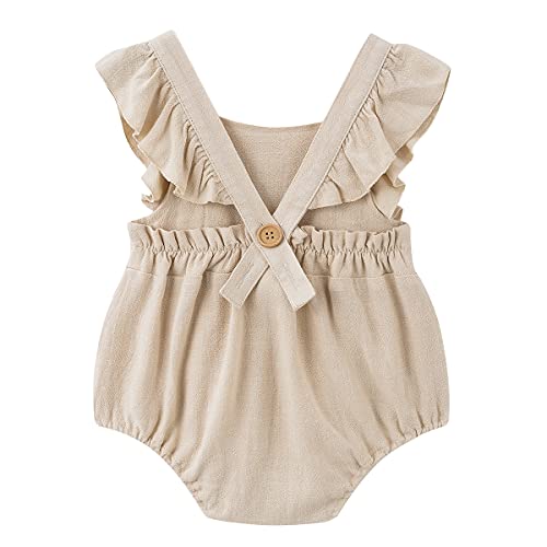 Simplee kids 2PCS Baby Boys Girls Adjustable Slip Romper Summer Outfit Jumpsuit Cotton Linen Bodysuit — view 3