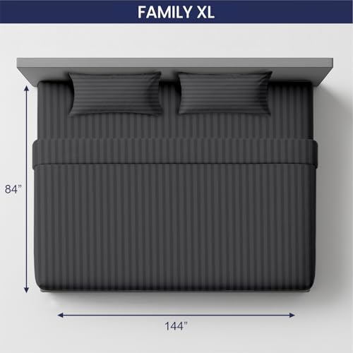 Image of SGI 144 inchx84 inch 4 Pc Family XL Sheet Set 600 TC 15 inch Deep, Dark Gray Stripe