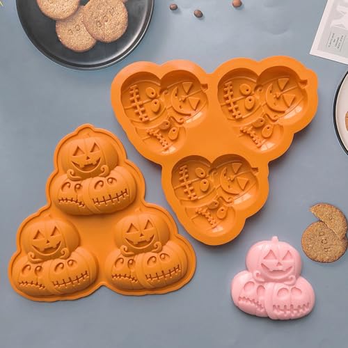 PTaizjjz Halloween Silicone Mould,1PCS 3-Cavity Pumpkin Silicone Mold Halloween Chocolate Mold Candy Mould for Gummy Candy - Image 4