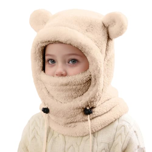 Générique Cagoule Unisexe Garcon Fille Thermique Bonnet 3 in 1 Coupe-Vent Écharpe Enfant Hiver Chaud Balaclava Casquette Polaire Mignon Cache Cou Oreilles Chapeau 3-10 Ans Kaki One Size
