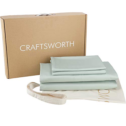 Craftsworth 100% Egyptian Cotton Sheets Queen 4 Piece Set Light Green Extra Deep Pocket Sheet Sets Flat Sheet Fitted Sheet Pillowcase Better Than Percale Hotel Luxury Quality Sheet #TOP5