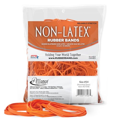 Alliance Non-Latex Rubber Bands, Size #54 (Assorted Sizes), 4 oz. Bag, Orange (37548)