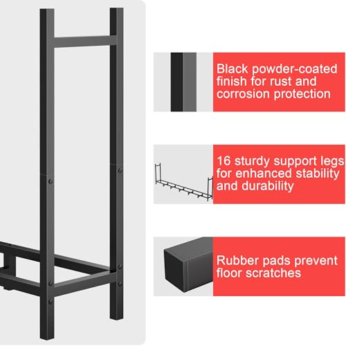 DIAMONDFORGE 8ft Firewood Rack Outdoor, Heavy Duty Fire Wood Stand, Metal Firewood Rack Indoor, Firewood Holder Storage, Log Wood Pile Racks Stand for Patio, Garden, Backyard, Matte Black - Thumbnail 5