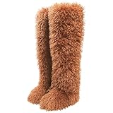 Baokuan Bottes Hautes en Fausse Fourrure pour Femmes, Bottes d'hiver Hautes pour Filles, Bottes Mongoles Duveteuses pour Femmes, Bottes Hautes Duveteuses