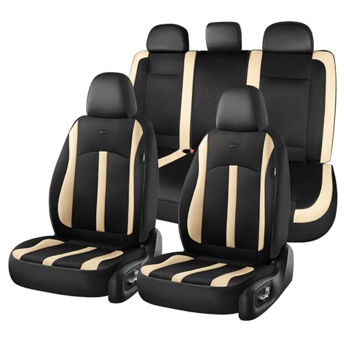 Image of FLORICH Car Seat Covers, Breathable Mesh Automotive Seat Cover Full Sets, Front Seat Covers and Back Seat Cover Universal Car Interior Protectors Cushion for Most Cars&SUV-Black&Beige