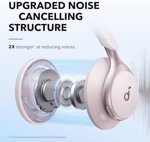 soundcore by Anker, Space One kablosuz kulaklık, adaptif aktif gürültü azaltma, 2 kat daha güçlü ses kapatma, 40 saat ANC pil gücü, uygulama kontrolü, yüksek çözünürlüklü ses, hafif tasarım, Bluetooth - Görsel 2
