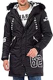 Innenseite mit Tarnmuster Cipo & Baxx Herren Parka Winterjacke Kapuzenjacke Mantel Jacke mit Markendetails Gr.M Schwarz