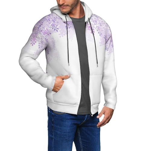 Encadrement de fleurs lilas imprimé sur ce sweatshirt décontracté à capuche