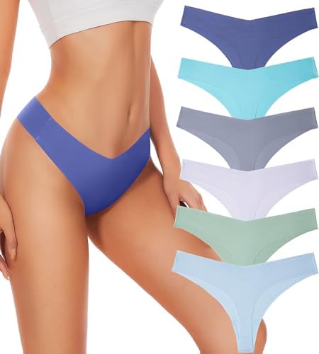 Seamless Thongs For Women V-waisted No Show Underwear 6-Pack