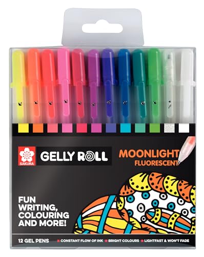 SAKURA Gelly Roll Moonlight Fluorescent Gel Pen Set of 12 Colors | Pens for Writing, Drawing, Journaling & Crafts